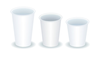 three empty coffee paper cups