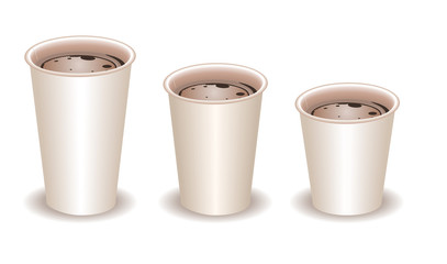three paper coffee cups filled with coffee