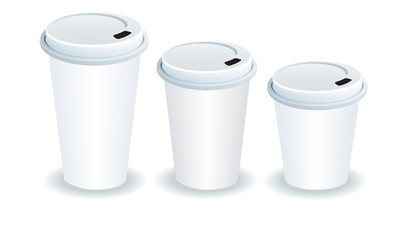 three paper cups with plastic lids