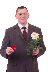 Valentines Man with flowers and gift