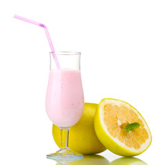 Milk shake and pomelo isolated on white