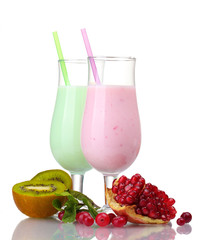 Milk shakes with fruits isolated on white