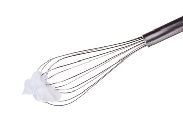Metal whisk for whipping eggs with cream isolated on white