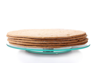 cakes for cake on glass stand  isolated on white