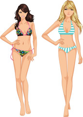 two vector girls in bikini