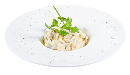 Bowl of mushroom risotto.