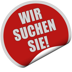 Sticker rot rund curl unten WIR SUCHEN SIE!