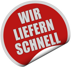 Sticker rot rund curl unten WIR LIEFERN SCHNELL