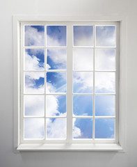Modern residential window with clouds and light rays