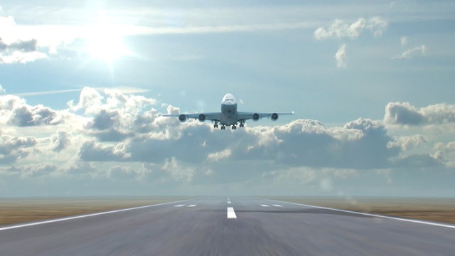 airplane landing , 3d animation