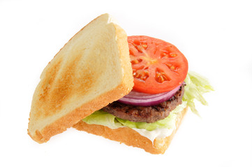Home made hamburger on white
