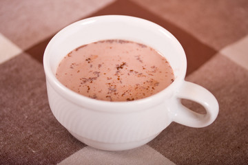 White mug with hot chocolate