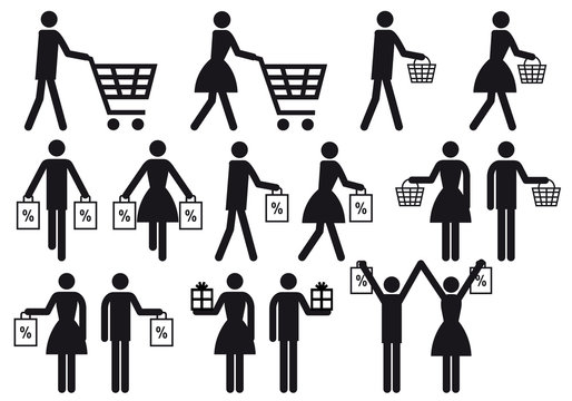 shopping people, vector icon set