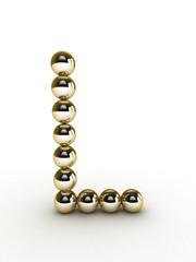 3d alphabet of gold beads.