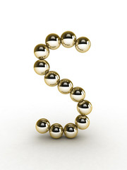 3d alphabet of gold beads.