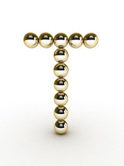 3d alphabet of gold beads.