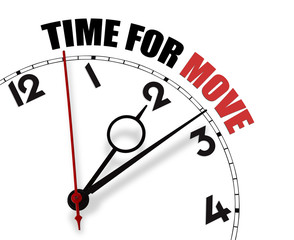 White clock with words Time for Move on its face
