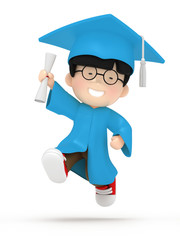 3D render of jumping boy with dilpoma