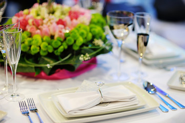 Table set for an event party or wedding reception