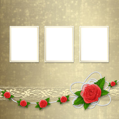 Card for invitation or congratulation with buttonhole and lace