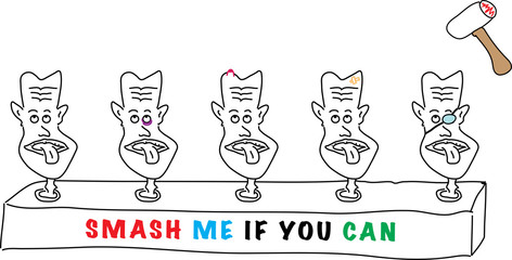 head props of men and the hammer ready to smash