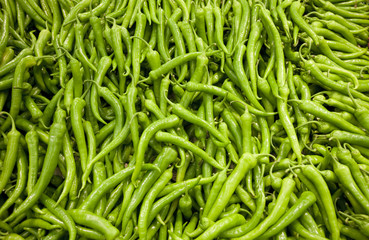 Pile of green peppers forming a background