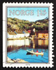 Postage stamp Norway 1979 Boat on Skjernoysund, near Mandal