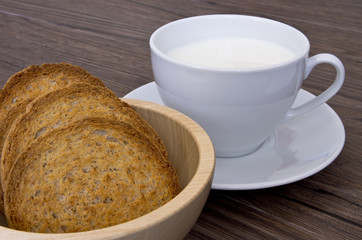 A cup of milk with rusks