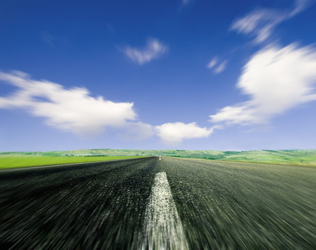 Road with motion blur and strong perspective