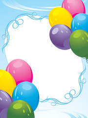 Colorful balloons decorative frame. Festive card