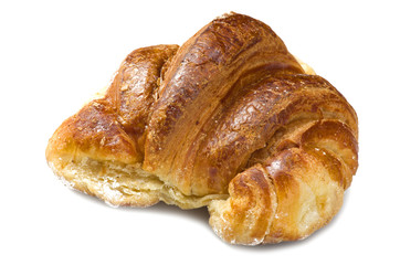 Fresh and tasty croissant on the white