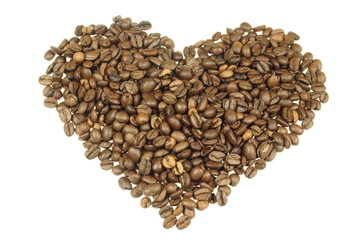 serce usypane z ziaren kawy