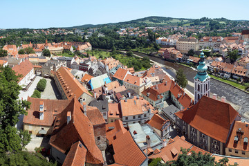 Fototapeta na wymiar View of Cesky Krumlov, Minorites monastery and St. Jost Church