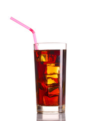 Glass of cola with ice isolated on white