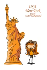 Abwaschbare Fototapete Doodle Cartoon-Mode-Mädchen reist um die Welt, Vektor-Hintergrund