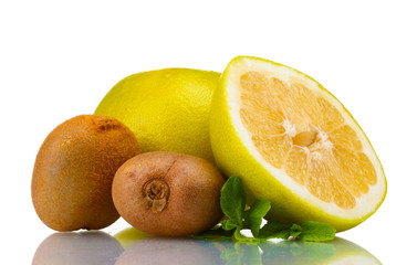 Pomelo or Chinese grapefruit and kiwi isolated on white