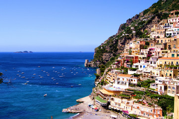 View towards the coastal town of Positano, Italy