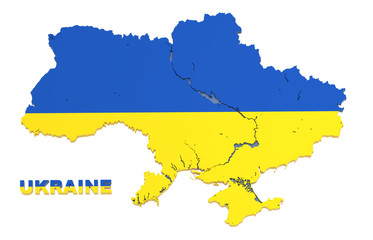 Ukraine, map with flag, isolated on white, with clipping path