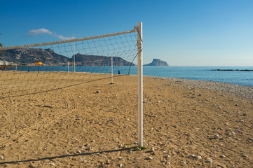 Volleyball nets on Alta Beach, Costa Blanca, Spain
