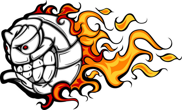 Volleyball Ball Flaming Face Vector Image