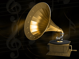 Golden gramophone on the background