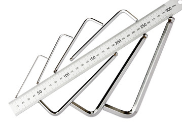 allen key set with a standard stainless steel ruler