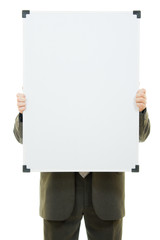 Businessman covered his face with a white board