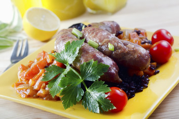 sausages with black rice