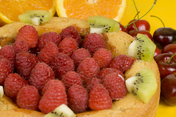Soft cake with raspberries