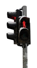 traffic light covered with snow signaling stop