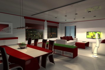3D Appartment Nacht Großstadt