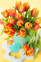 Festive spring bouquet tulips in vase