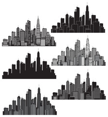 Naklejka premium Set of vector cities silhouette