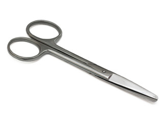 Obraz premium Metal medical shears on a white background